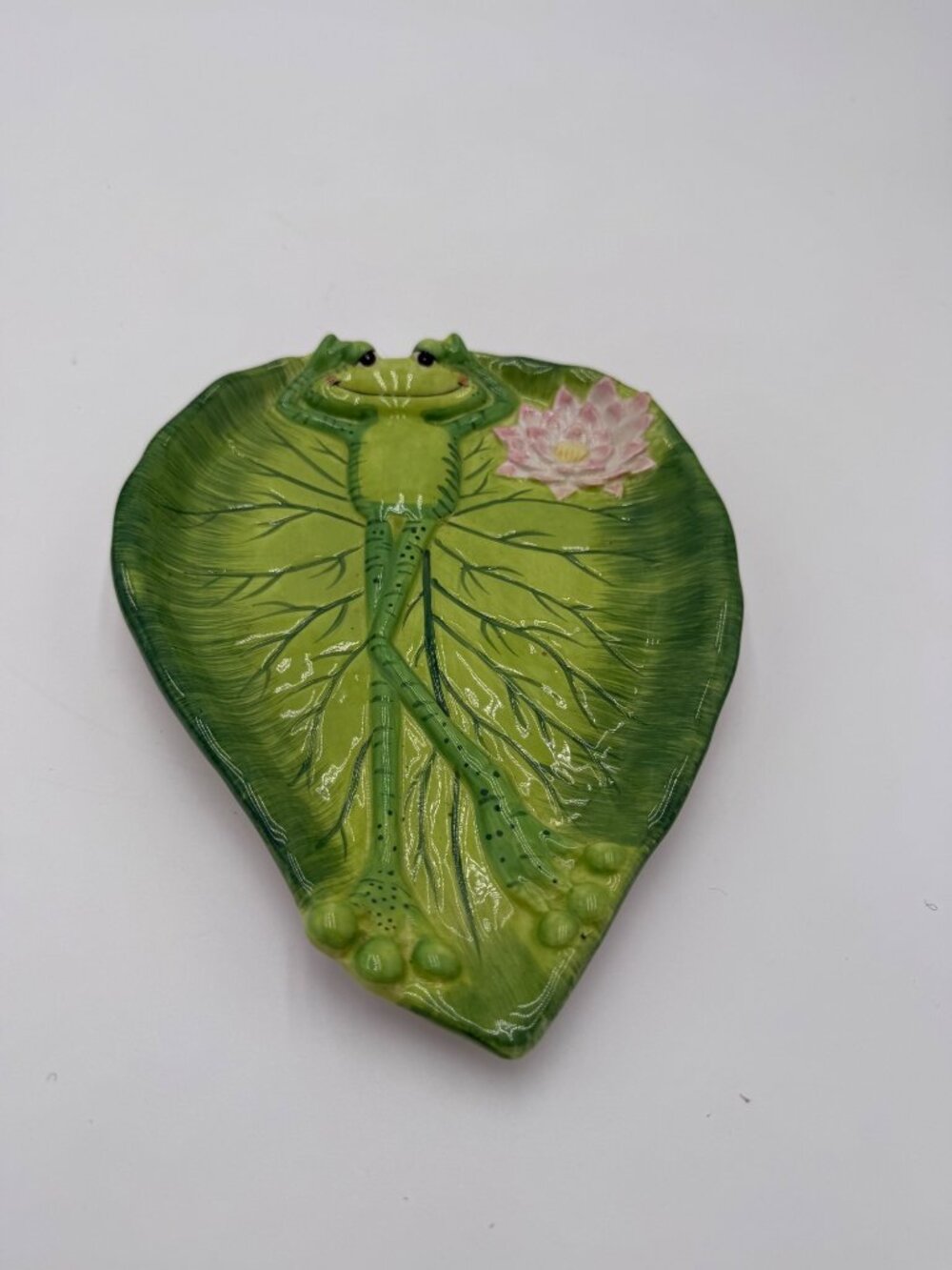 Fitz And Floyd Ceramic Lily Pad Plate Frog Lotus Flower Decorative Dish